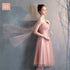 Bridesmaid Dress Tea-Length Tulle With Built-In Bra, V-Neck Pleated Design For Prom And Wedding Dress