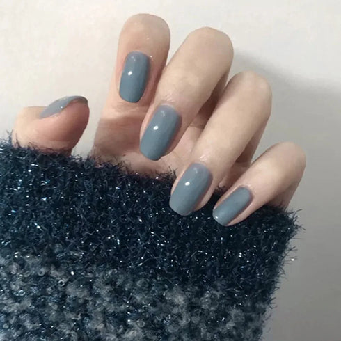 24pcs Glossy Medium Square Press On Nails in Demitint Series, Solid Color Reusable False Nails with Jelly Stickers for Effortless Nail Art