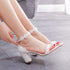 Elegant Pearl Lace Bridal Sandals with 7CM Thick Heels for Women