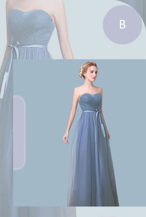 Elegant Sleeveless Tulle A-Line Bridesmaid Dress With Satin Belt And Lace Up Bow For Weddings