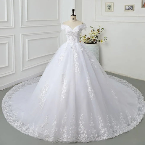 Maria Novia Off The Shoulder Princess Sweetheart Wedding Dress For Women Glitter Vintage Bride Bridal