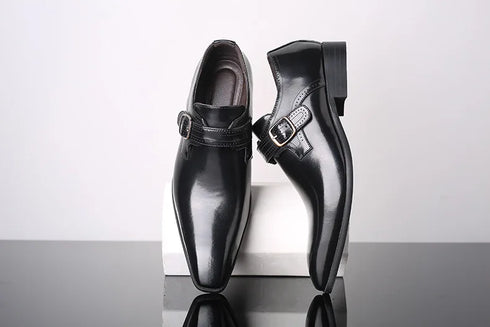 Men Pointed Toe Leather Shoes Slip On Low Heel Footwear