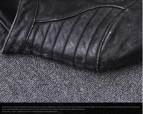 Vintage Genuine Leather Biker Jacket for Men – Slim Fit Cowhide Motorcycle Outerwear with Pockets and Embroidery Details for All Seasons