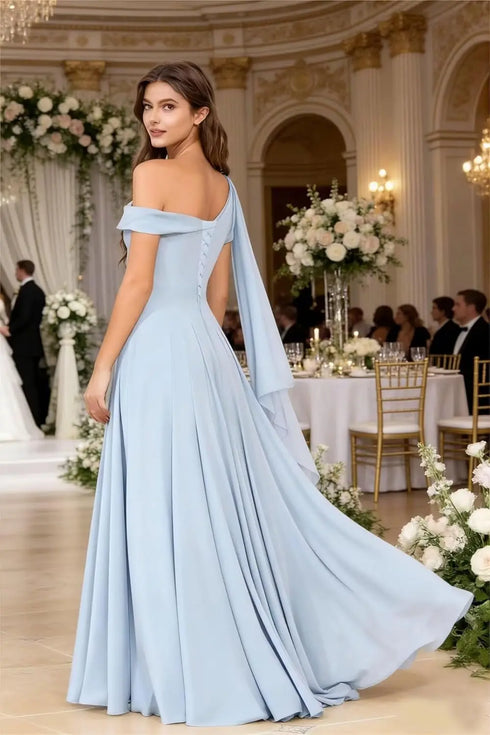 Bridesmaid Dress One Shoulder Chiffon With Pleated Ruffles A-Line Floor-Length Slit Bridal Dress