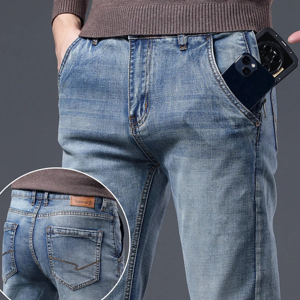 Autumn Men's Vintage Wash Casual Jeans Classic Fashion Pants