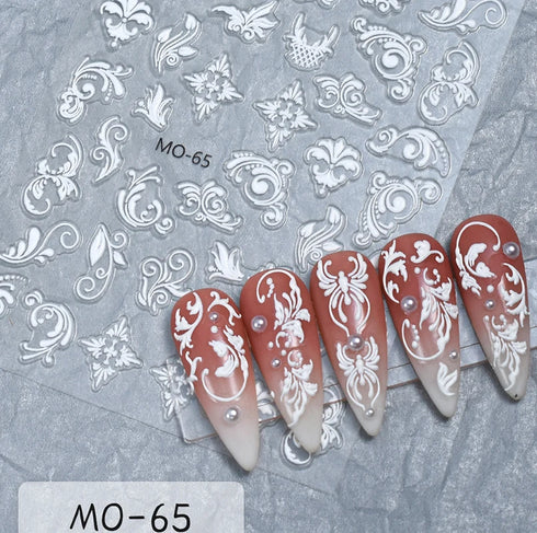 5D Embossed Nail Art Stickers - Semi-Transparent White Bowknots Adhesive Sliders for Creative Manicure Decorations and Nail Art Accessories