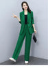 Chic Women's Blazer and Wide Leg Pants 2 Piece Set - Stylish Office Lady Casual Loose Suit Jacket and Trousers Outfit for Spring and Autumn