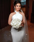 Elegant Halter Thick Satin Mermaid Wedding Dresses Sweep Train Custom Made