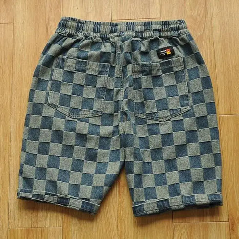 Graphic Plaid Shorts for Men Drawstring Designer Summer Cotton Stylish Thin