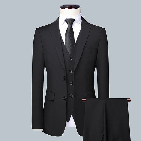 Elegant Men's 3-Piece Suit Set - Blazer, Waistcoat & Trousers for Business, Weddings, and Job Interviews - Slim Fit Smart Casual Attire for Every Season