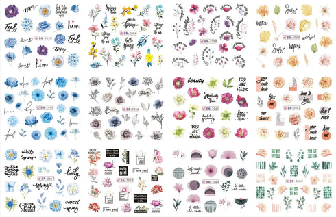 12 Floral Patterns Summer Nail Water Decals - Daffodils, Lilies, and Tulips for Stunning Nail Art Transfers and DIY Manicure Accessories