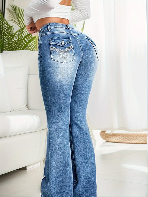 Women's Stretch Boot Cut Jeans Slim Fit Hip-Lifting Denim Trousers