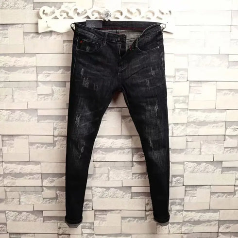 Men's Slim Fit Elastic Ripped Denim Leggings for Casual Style