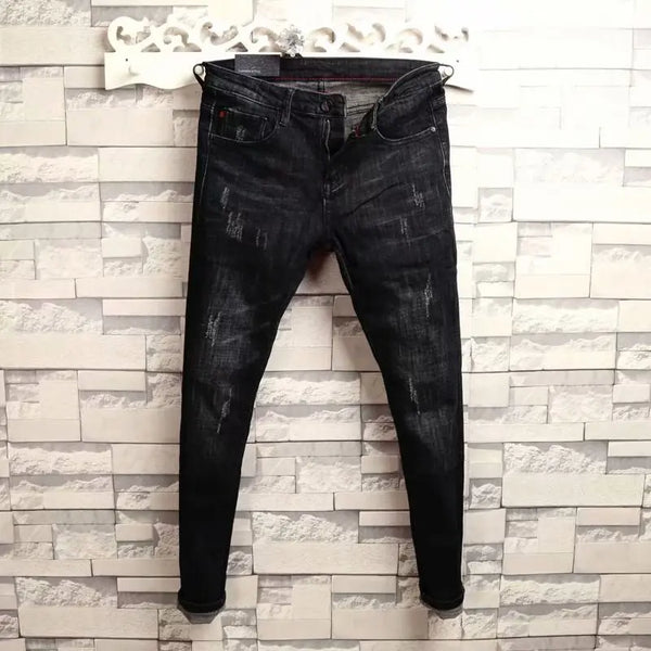 Men's Slim Fit Elastic Ripped Denim Leggings for Casual Style