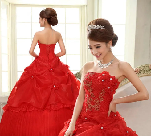 Customized Bride Wedding Dress Lace Up Tube Top Ball Gowns