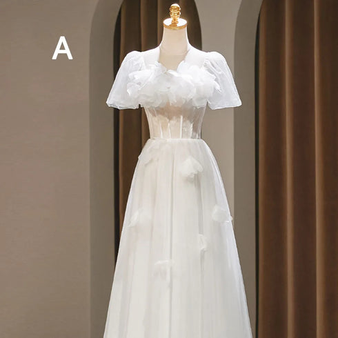 Backless A-Line Bridesmaid Dress With Puff Flower Appliques And Tulle Ankle-Length