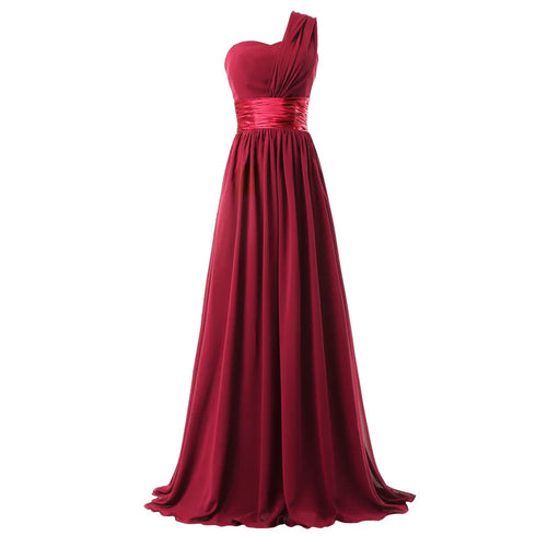 Bridesmaid Dress A Line Chiffon One Shoulder Pleated Back Lace Up Floor Length Wedding Dress