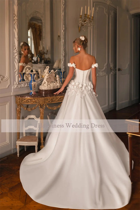 Customized Sweetheart 3D Flowers Cap Sleeve Wedding Dress