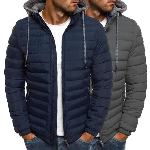 Oversized Men's Detachable Hat Padded Hooded Cardigan with Drawstring - Thick Warm Winter Jacket Outerwear for Casual Style