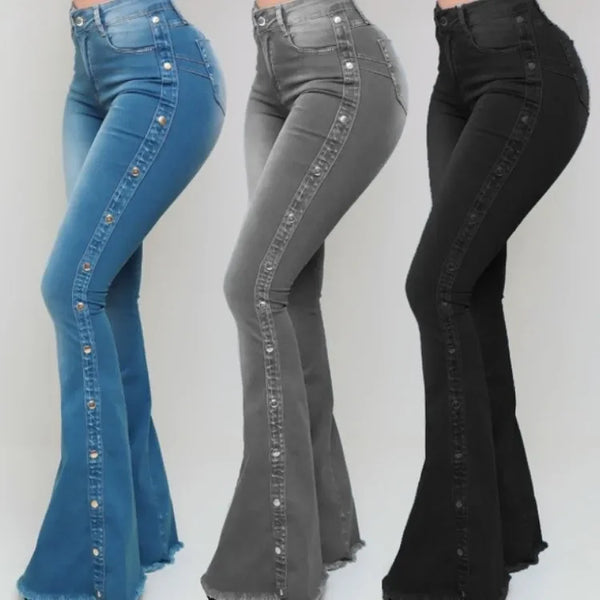 Jeans High Waist Stretch Denim Flare Pants Women Vintage Trousers Streetwear Autumn Floor Length