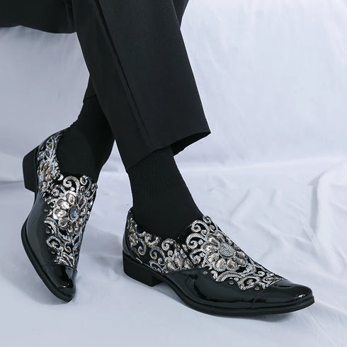 Luxury Patent Leather Loafers for Men - Designer Comfortable Embroidery Shoes Perfect for Wedding and Party, Breathable Formal Dress Footwear in Plus Sizes