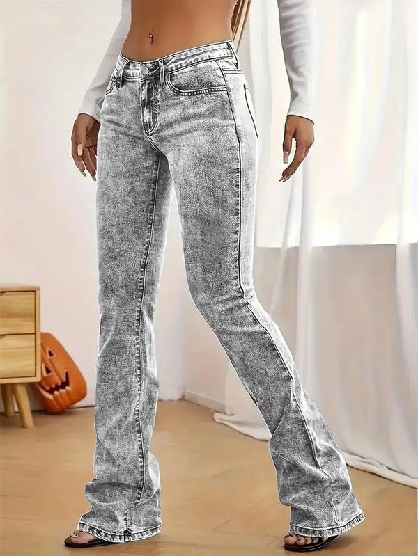 Flared Jeans for Women Minimalist High-Waist Denim Retro Style