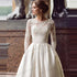 Elegant Satin Wedding Dress With Vintage Lace Appliques Back Lace Up Floor Length