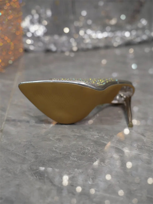 Liyke Crystal Rhinestone PVC Transparent Women Pumps Heels