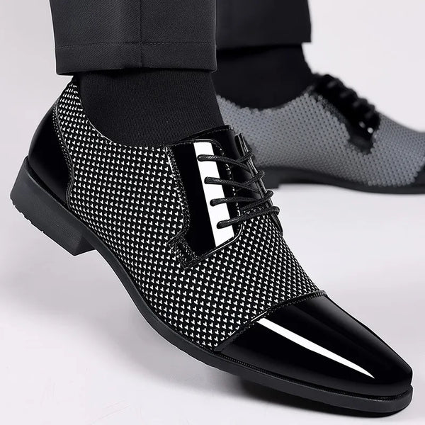 Classic Men's Oxfords Patent Leather Lace-Up Formal Shoes with Pointed Toe