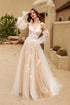 Light Champagne Detachable Long Puff Sleeves V-neck Lace Applique Boho Beach A Line Wedding Dresses Custom Made