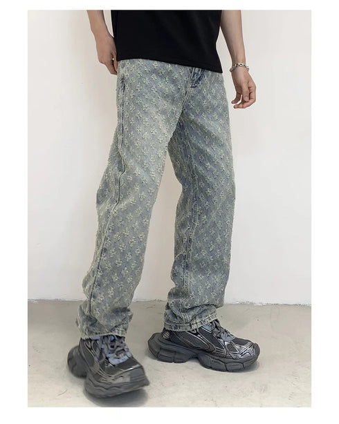 Black Men's Designer Jeans Straight Leg Baggy Denim Trousers