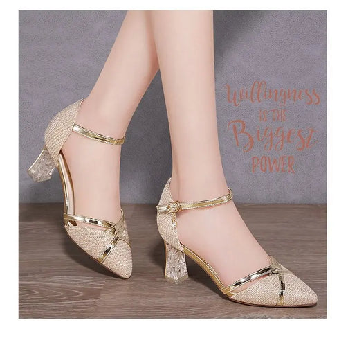 Gold Women Sandals Party High Heels Slip-On Sexy Shoes