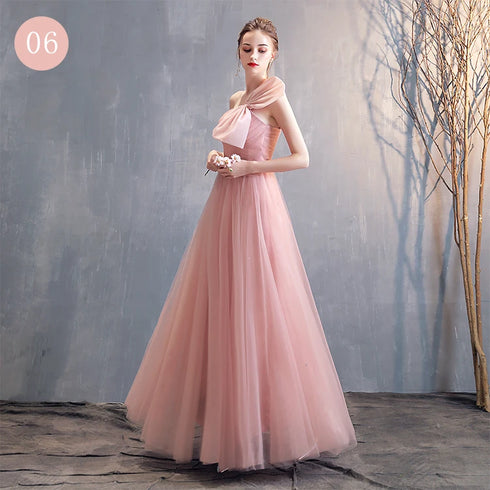 Bridesmaid Dress Tea-Length Tulle With Built-In Bra, V-Neck Pleated Design For Prom And Wedding Dress