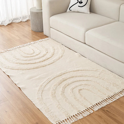 Nordic Cotton Linen Rug Modern Geometric Rainbow Living Room Carpet Bedroom Floor Mat Aesthetic Home Decor