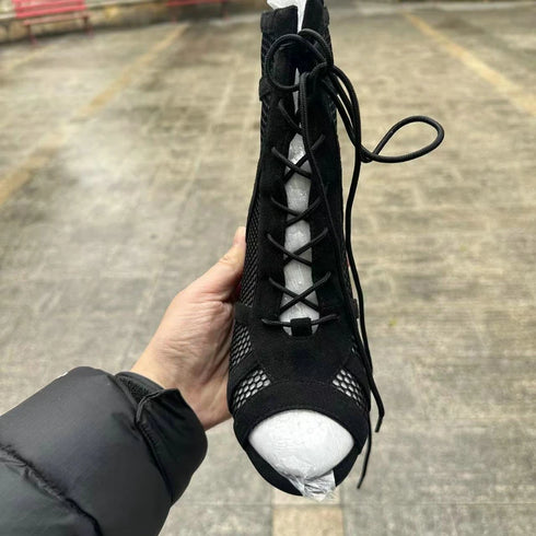 Sexy High Heels Hollow Mesh Sandals for Summer Fashion Comfort Peep Toe Stilettos Jazz Dance Female Shoes Plus Size