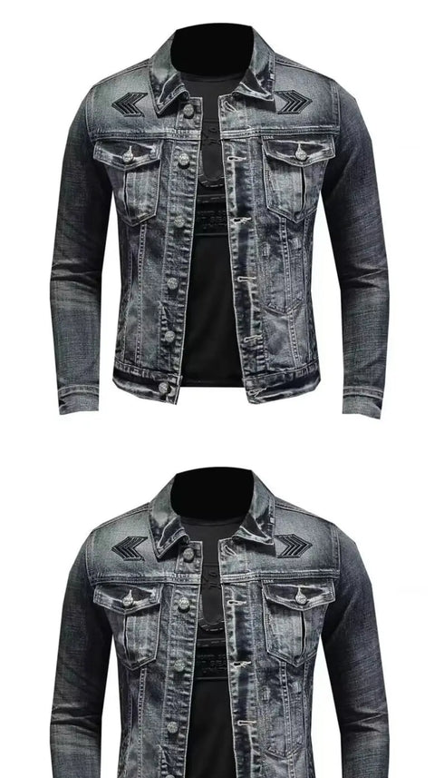 Men's Casual Vintage Denim Biker Jacket for Riding, Stylish High Street Outerwear with Buttoned Lapel and Comfortable Fit for Everyday Wear