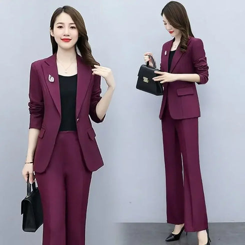 Elegant Women's Blazer and Wide Leg Trouser Suit Set - Classy Two Piece Outfit with Flare Pants for Office and Formal Occasions