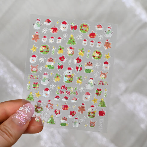 Adorable Pink Christmas Nail Art Stickers with Shiny Shells, Cute Snowflakes, Stars, and Wreaths - 5D Embossed Nail Decorations for Festive Nail Designs