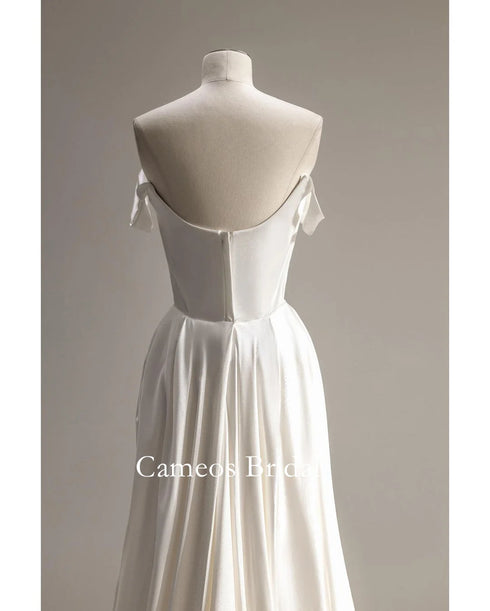 SONDR Mermaid Korea Short Sleeves Wedding Dress Satin Off Shoulder Bride Gown