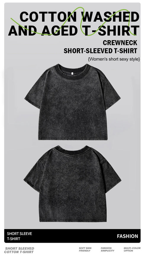 Slim Washed Cotton T-Shirt Women Casual Sport Short Sleeve Retro Tee Shirt