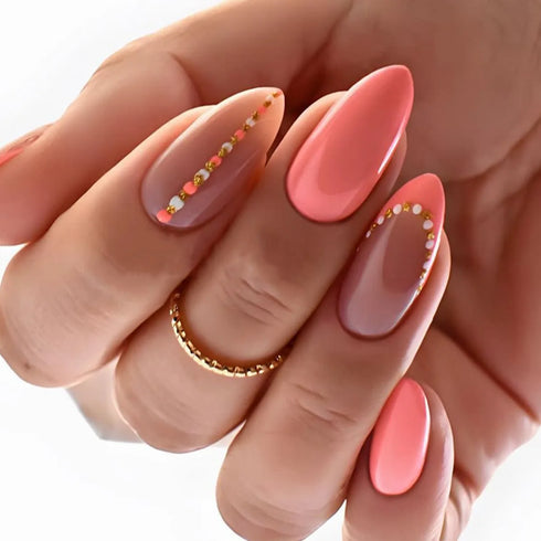 24pcs Press On Acrylic False Nails Set in Almond Shape with Summer-Inspired Glitter Design for Women - Perfect for Spooky Season Nail Art and Professional Use