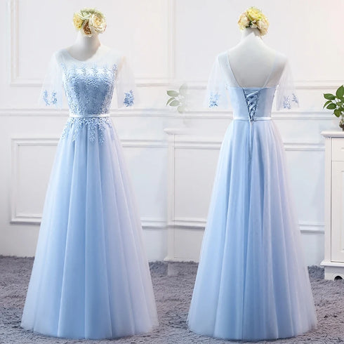 Prom Dress Elegant Floor-Length Tulle Gown With Appliques For Bridesmaid Dress Ideal For Banquet And Formal Event