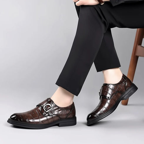 Formal Men's Loafers Handmade Leather Casual Footwear Driving Shoes with Metal Buckle