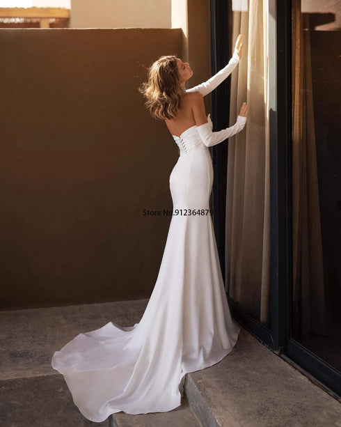 Simple Sweetheart Satin Mermaid Wedding Dress with Slit Sleeves