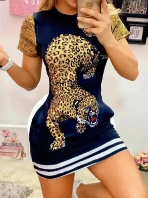 Summer Sexy Dress Women Casual Pocket Short Sleeve Bodycon Mini Dress