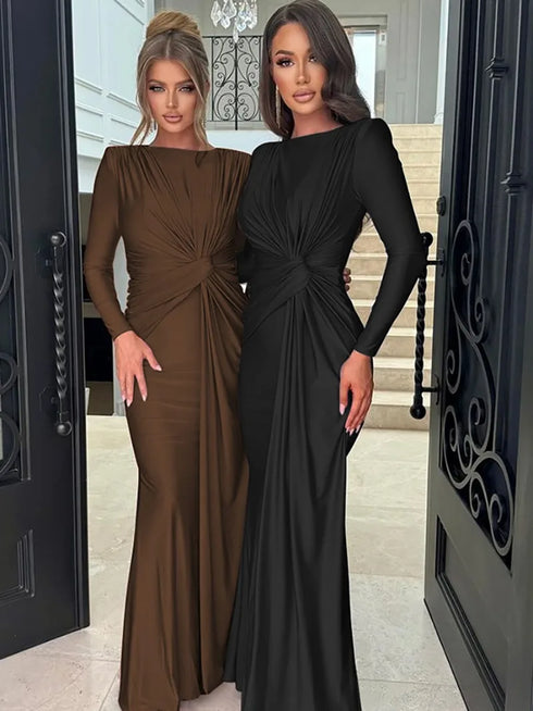 Elegant O-neck Long Sleeve Bodycon Evening Party Dresses