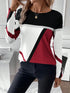 Casual Women's Geometric Print Long Sleeve T-Shirt Loose Fit O-Neck Tee