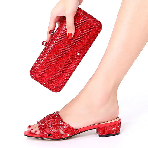 Party Wedding Shoes Women Shoes Bag Set Rhinestone Crystal Summer Fashion Slippers