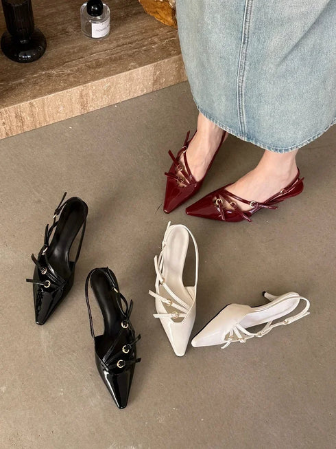 Elegant Pointed Toe Buckle Strap Pumps for Women - Chic Thin Heeled Dress Shoes