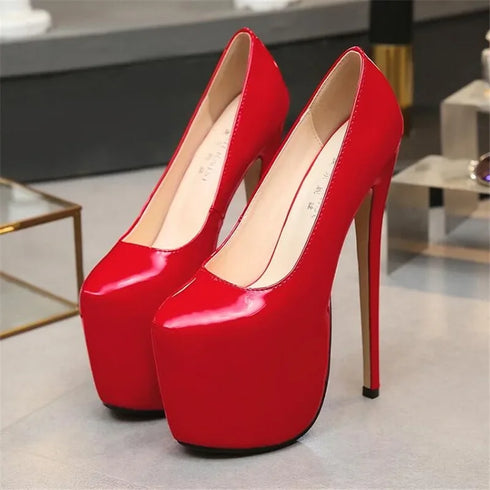 Elegant 18cm Super High Heels Pumps for Women - Chic Leather Wedding & Party Footwear